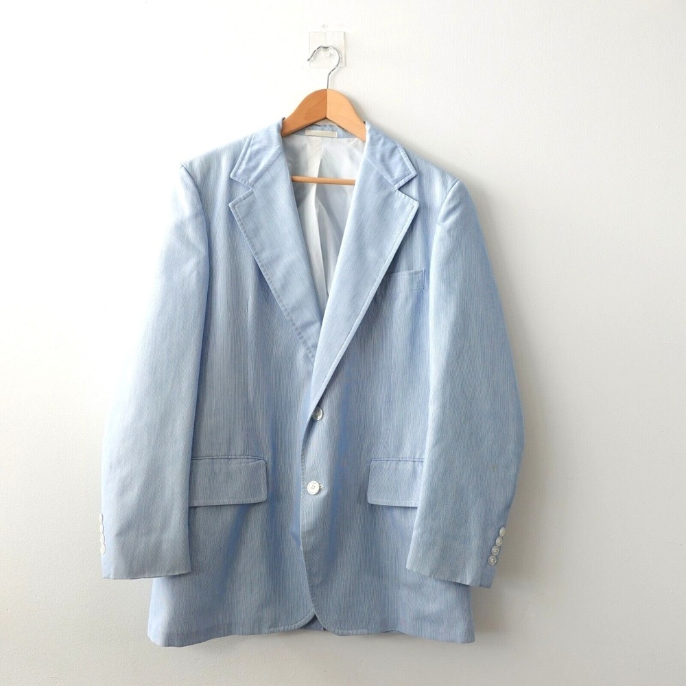 Vintage Blue Light Blazer‎ Men 38R S Textured Sport Coat HASPEL Union USA